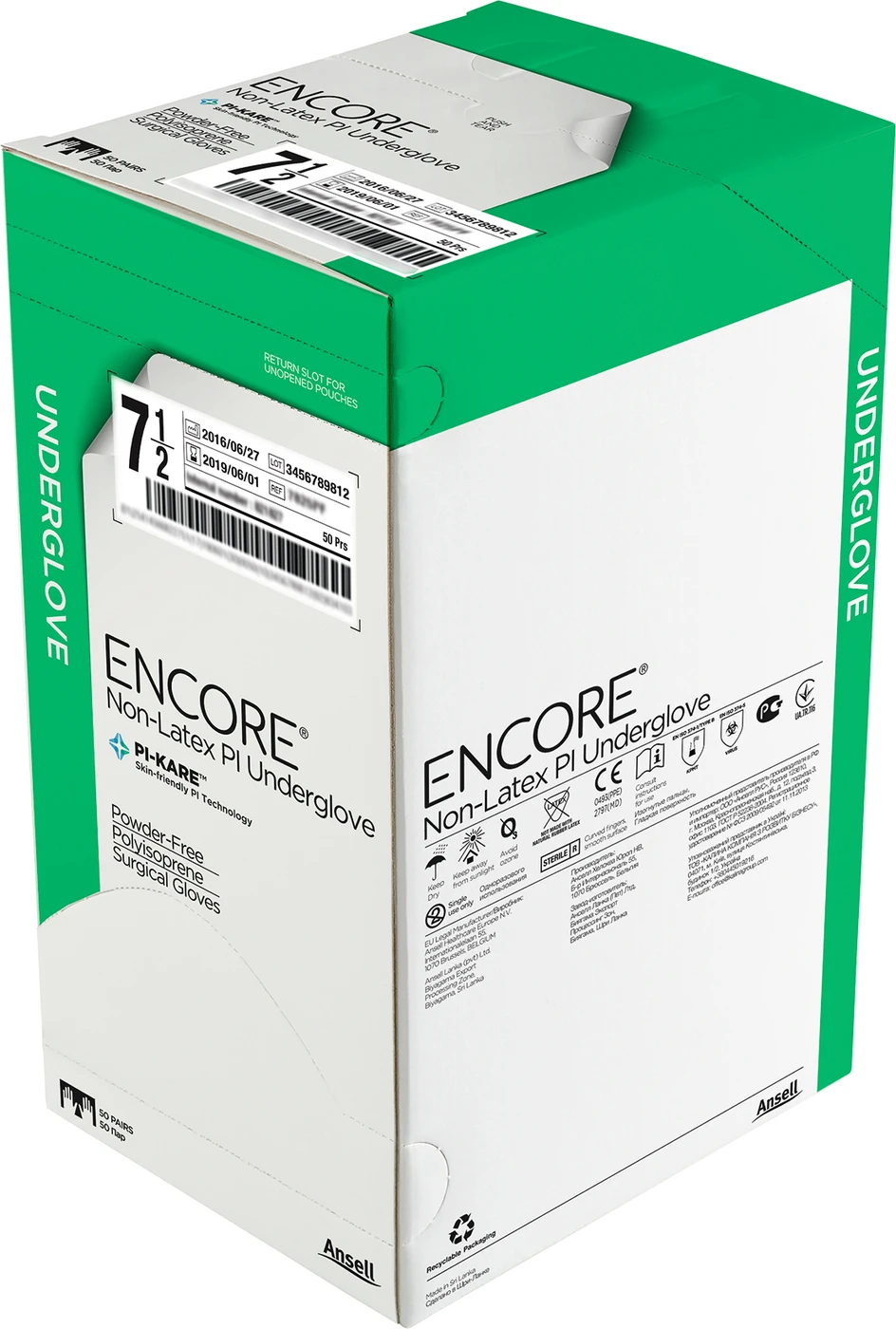 ENCORE® Non-Latex PI Underglove Packung 50 Paar Handschuhe grün, puderfrei, steril, Größe 5,5