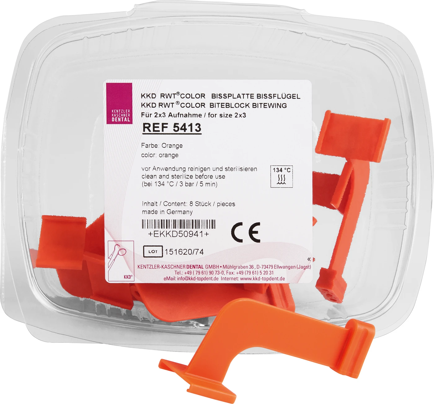 RWT® Bissplatten Packung 8 Bissplatten orange, Größe 0, Bissflügel
