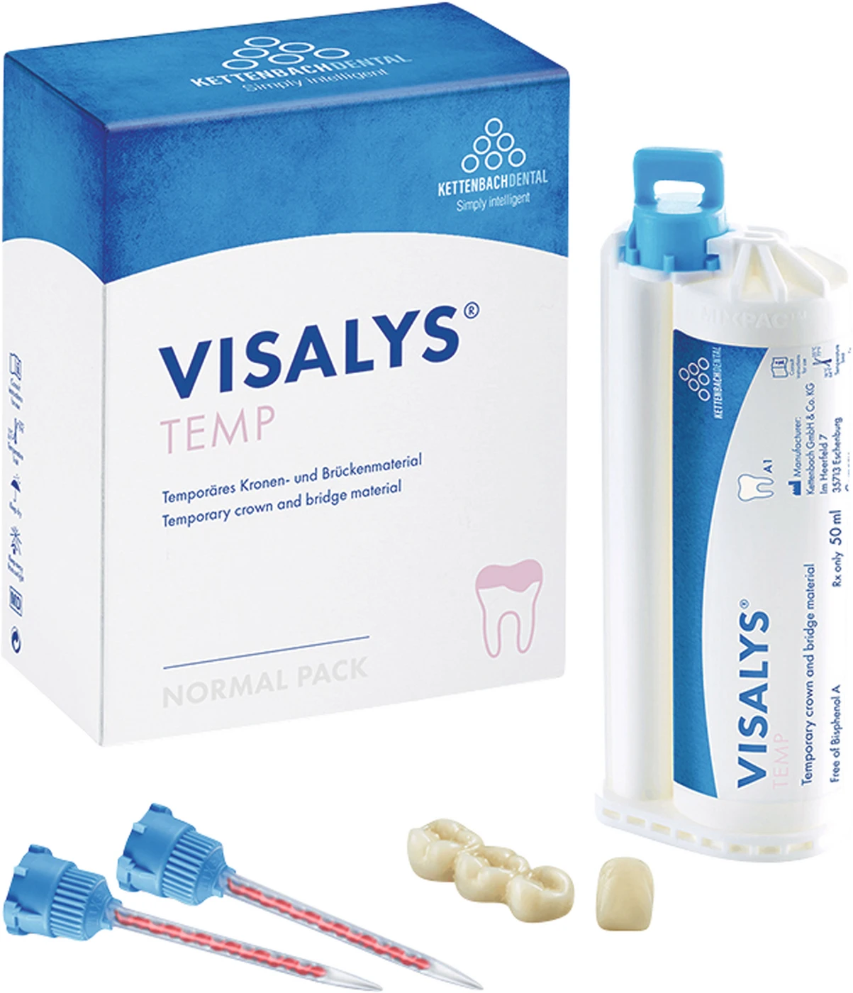 Visalys® Temp Normal pack 50 ml Kartusche A1, 15 Mischkanülen blau-orange