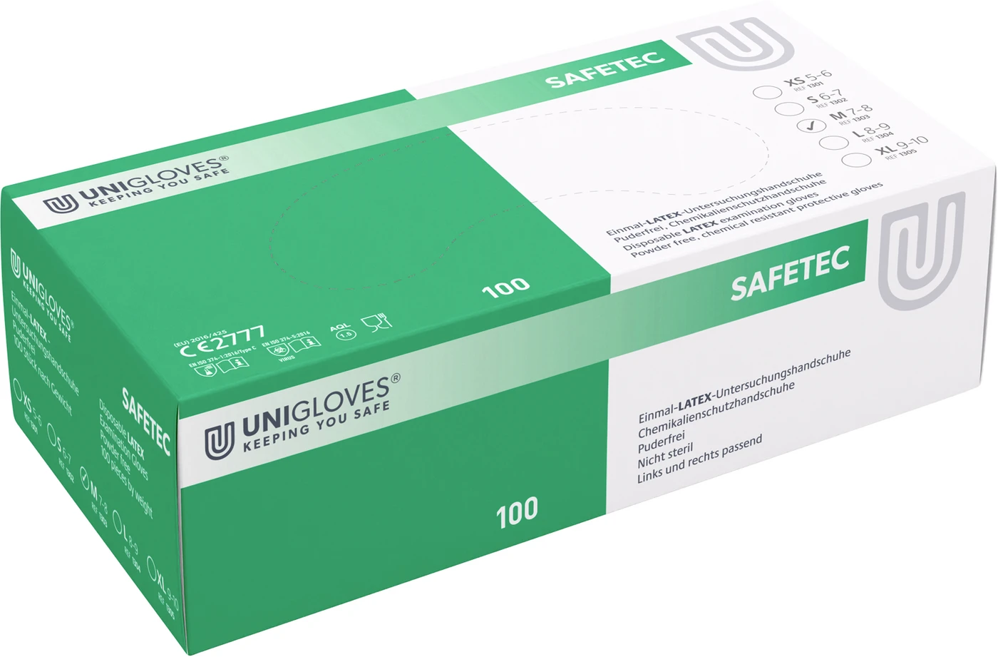 SAFETEC® Packung 100 Stück puderfrei, naturlatex, M
