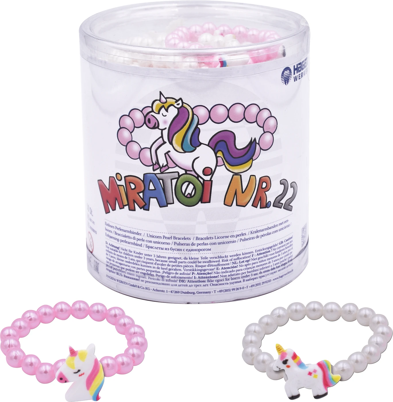 Miratoi Nr. 22 Einhorn Perlenarmbänder Packung 50 Stück (30 x rose, 20 x weiß), Ø 7 mm