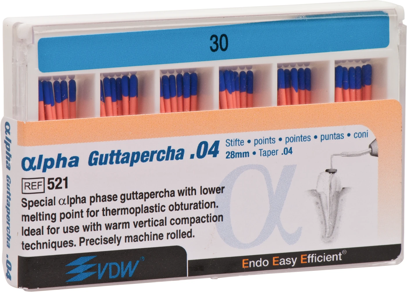 αlpha Guttapercha Packung 60 Stück 28 mm, Taper.04 ISO 030