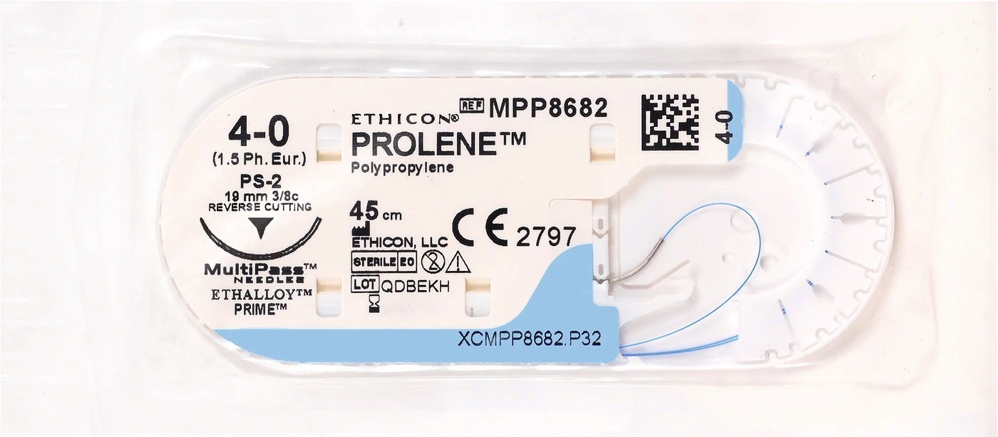PROLENE Packung 24 Stück blau, 30 cm, TF6, USP 7-0, Stärke 0,5 PROLENE Packung 24 Stück blau, 30 cm, TF6, USP 7-0, Stärke 0,5