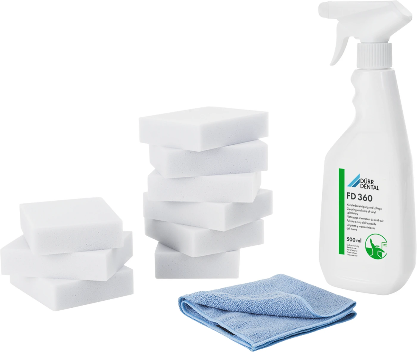 FD 360 Kunstlederreinigung und -pflege Set 250 ml Flasche FD 360, 1 Spezialtuch, 5 Spezialschwämme