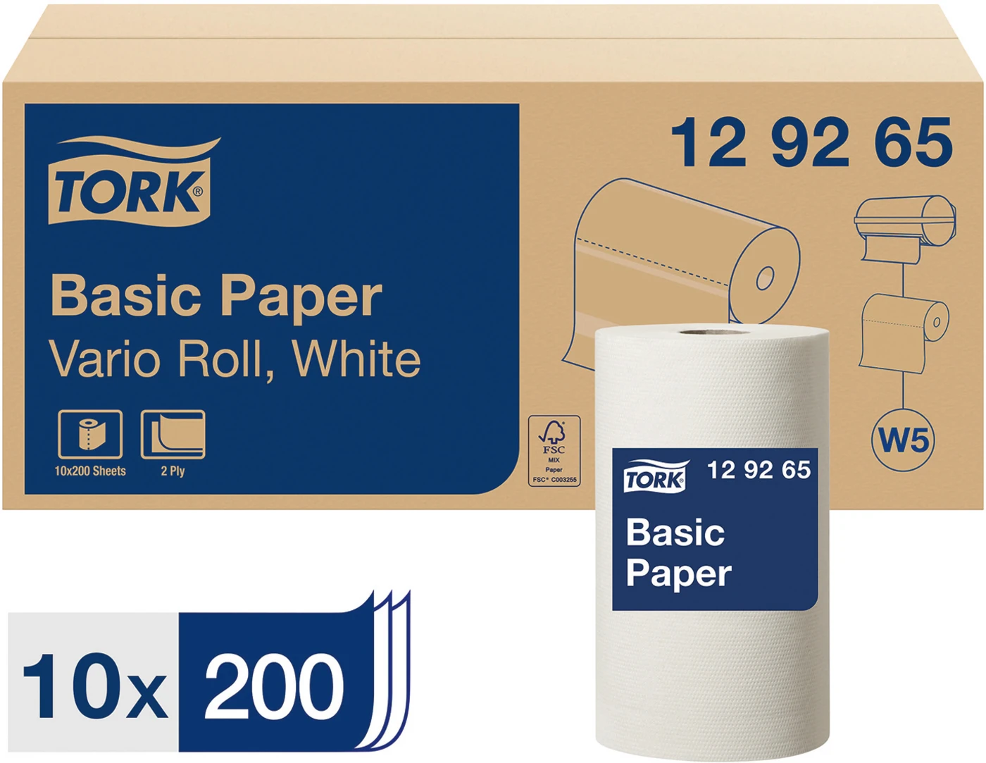 TORK® Standard Papierwischtücher W5 System Karton 10 x 200 Stück 2-lagig, geprägt, perforiert, 23 x 27,5 cm, hochweiß