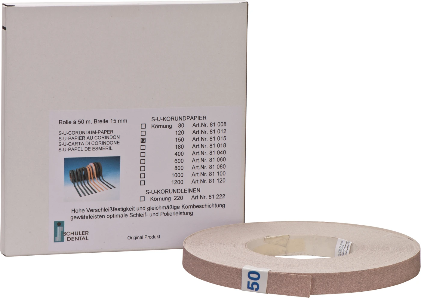 S-U-KORUNDPAPIER Rolle 50 m Papier Körnung 150