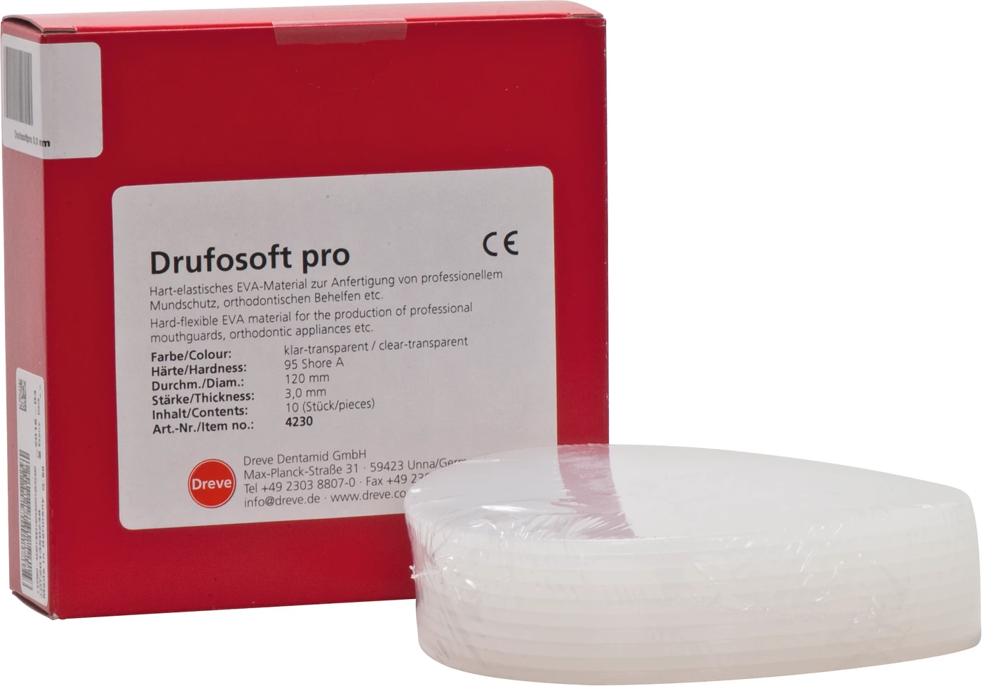Drufosoft® pro Packung 10 Stück transparent Ø 120 mm, Stärke 3 mm Drufosoft® pro Packung 10 Stück transparent Ø 120 mm, Stärke 3 mm