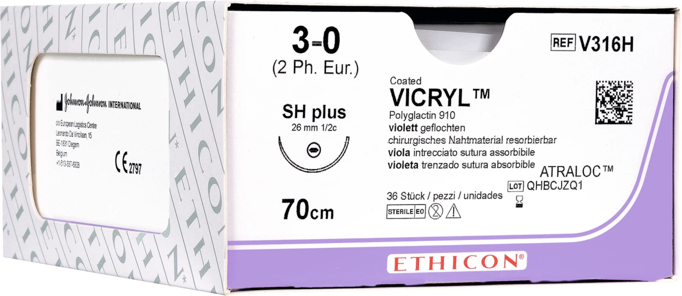 VICRYL™ Packung 36 Stück violett, 70 cm, TF, USP 6-0, Stärke 0,7