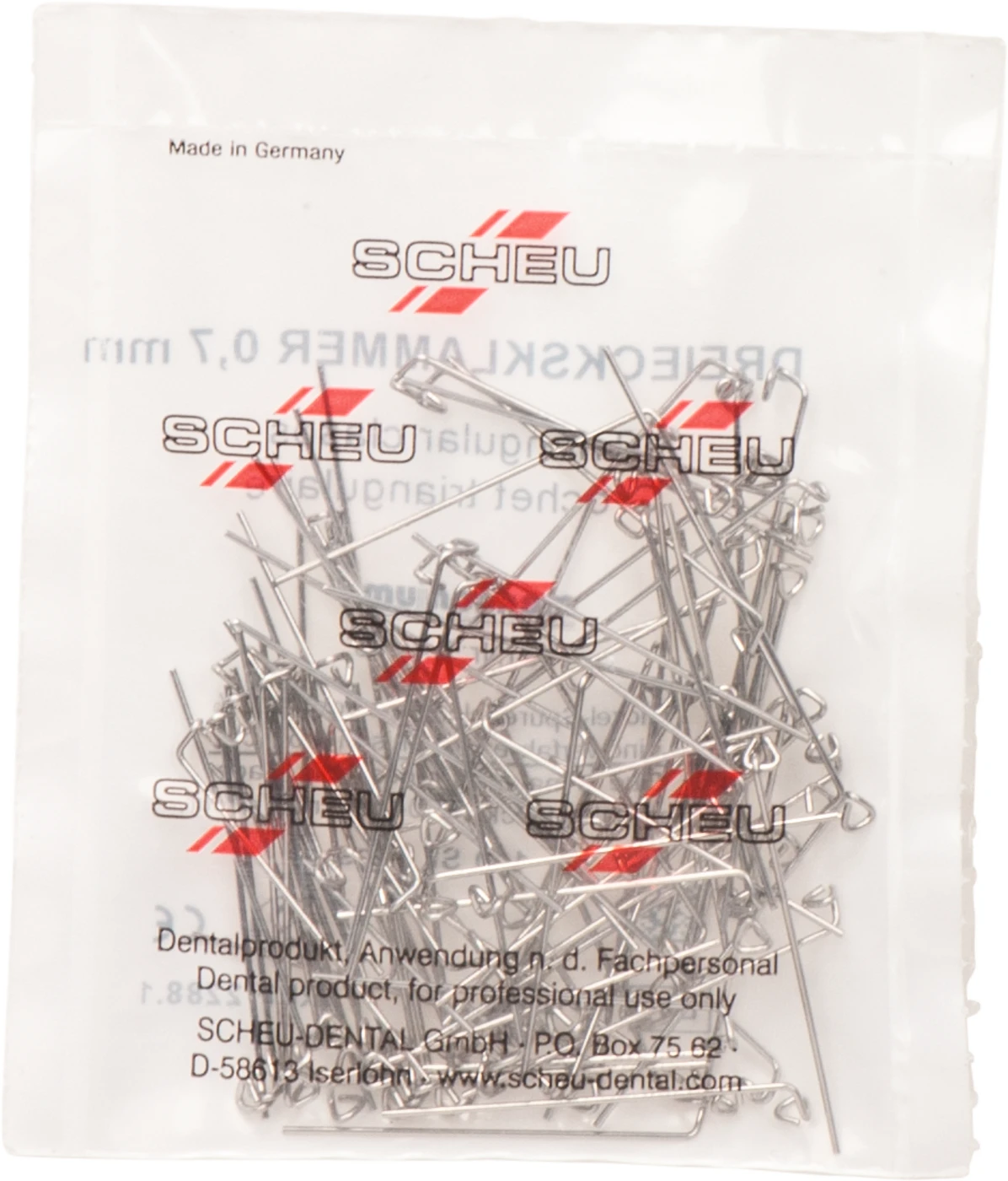 Klammern für KFO Packung 100 Dreiecksklammern, Ø 0,7 mm Klammern für KFO Packung 100 Dreiecksklammern, Ø 0,7 mm