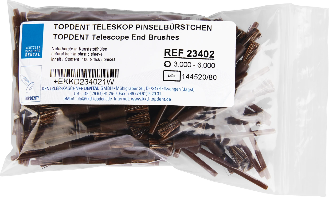TOPDENT Teleskop Pinselbürstchen Packung 100 Stück Naturborste in Kunststoffhülse, HP