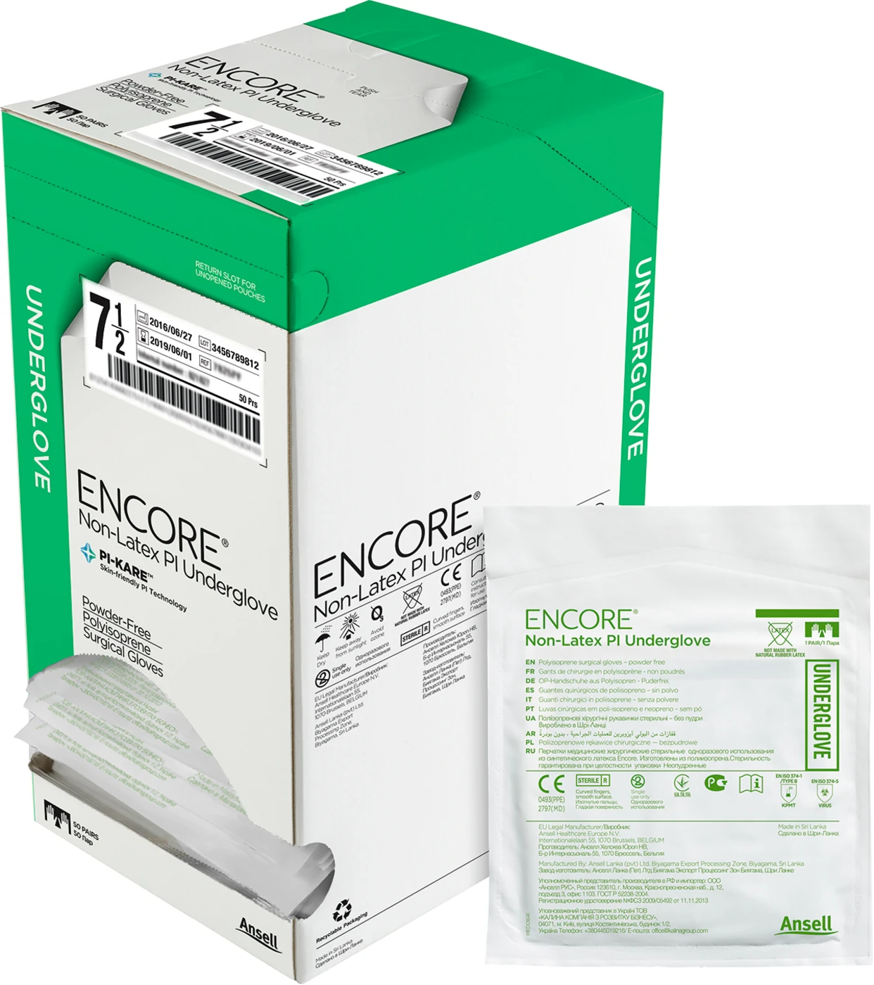 ENCORE® Non-Latex PI Underglove Packung 50 Paar Handschuhe grün, puderfrei, steril, Größe 5,5