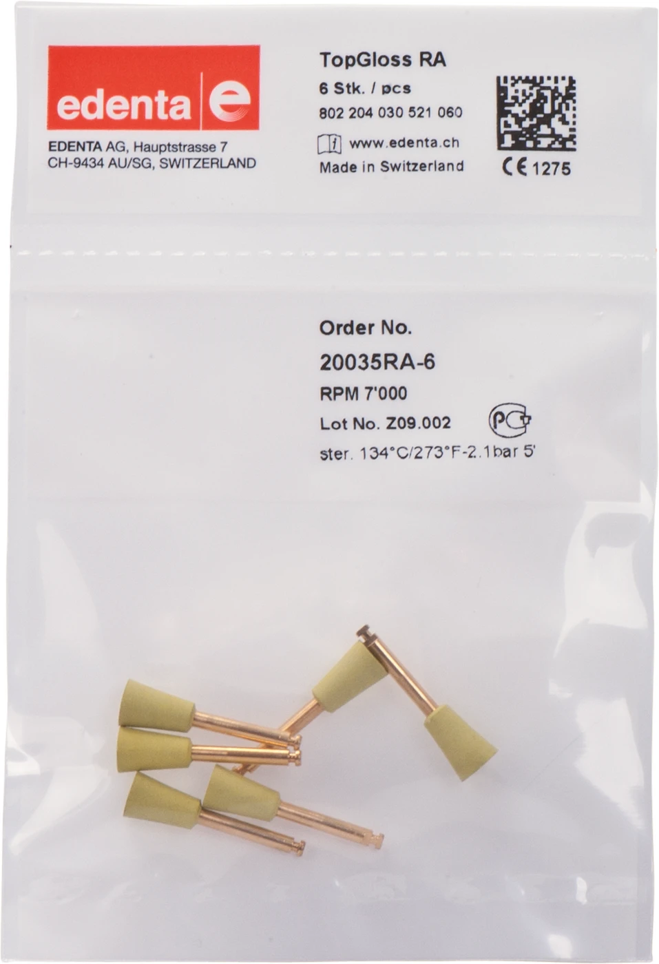 TopGloss Packung 6 Stück gelb, RA, Figur 030, 10 mm, ISO 060