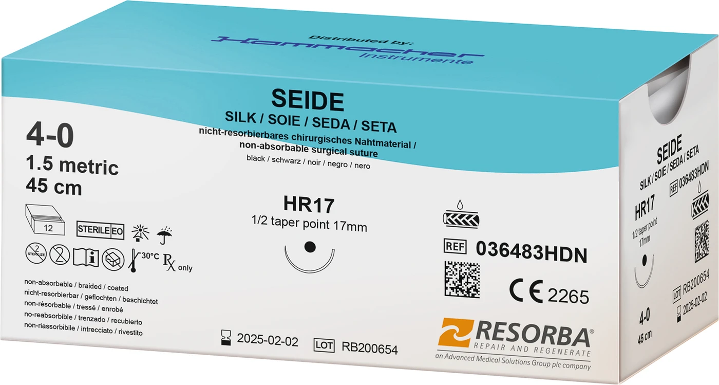 SEIDE Packung 12 Stück schwarz, 45 cm, HR17, 1/2 Kreis, Rundkörper, 17 mm, USP 4/0