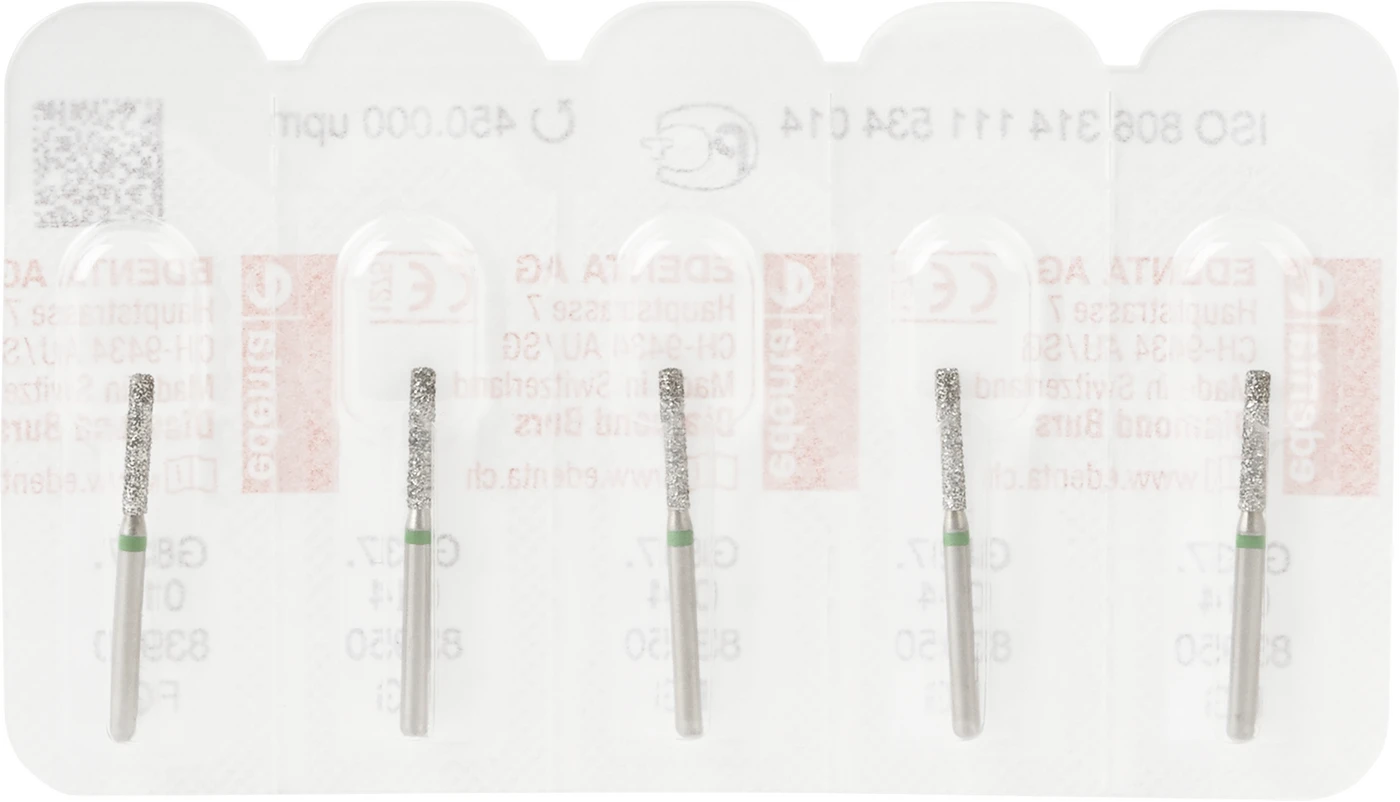 Diamanten 837 Packung 5 Stück grün grob, FG, Figur 111 Zylinder flach, 8 mm, ISO 014