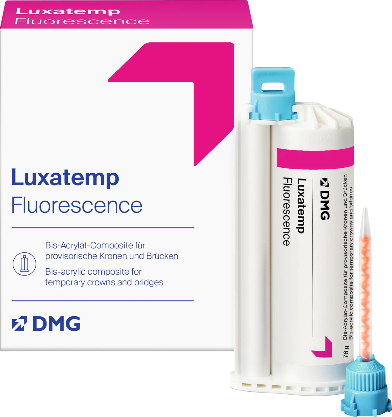 Luxatemp® Fluorescence Nachfüllpackung 76 g Doppelkartusche BL, 15 Automix-Tips