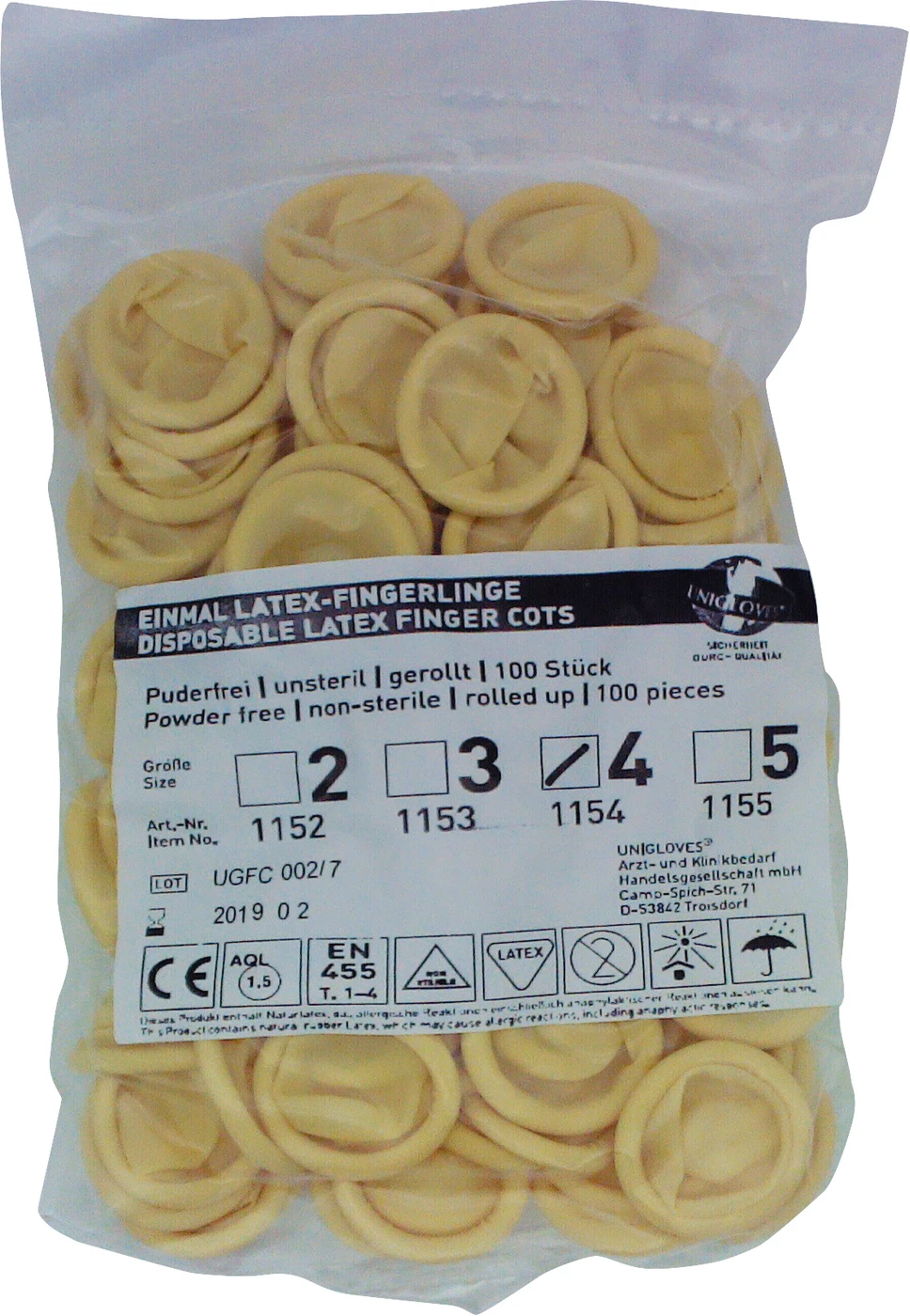 Latex Fingerlinge Beutel 100 Stück puderfrei, naturlatex, L