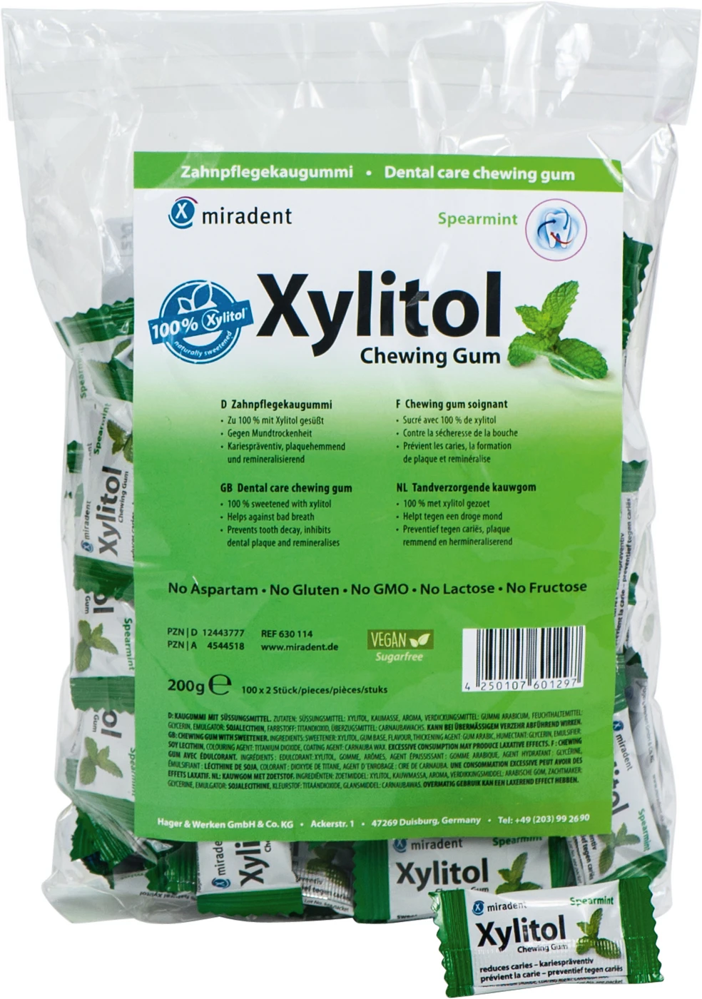 Xylitol Chewing Gum Packung 100 x 2 Stück Minze