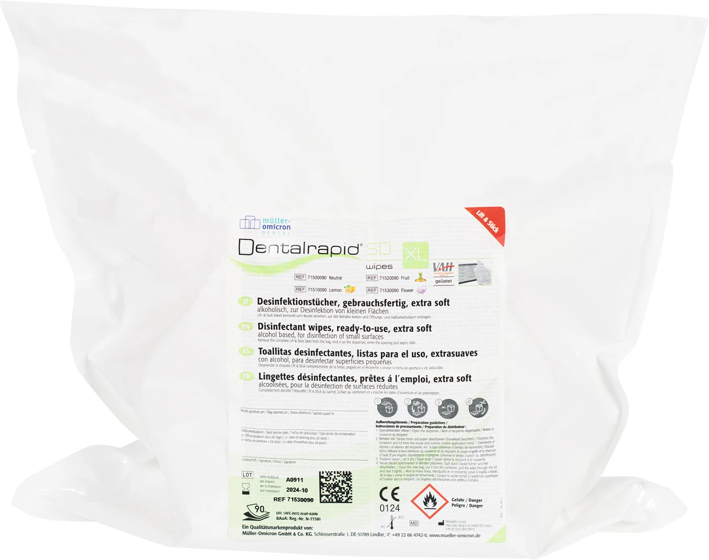 Dentalrapid® SD wipes 3+1 Aktionspaket 8 x 90 Stück XL Flower