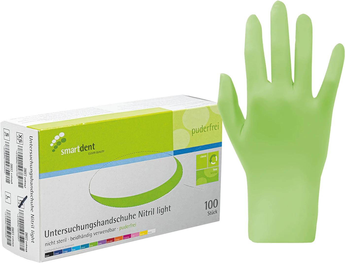 smart Nitrilhandschuhe light Packung 100 Stück puderfrei, lime, L