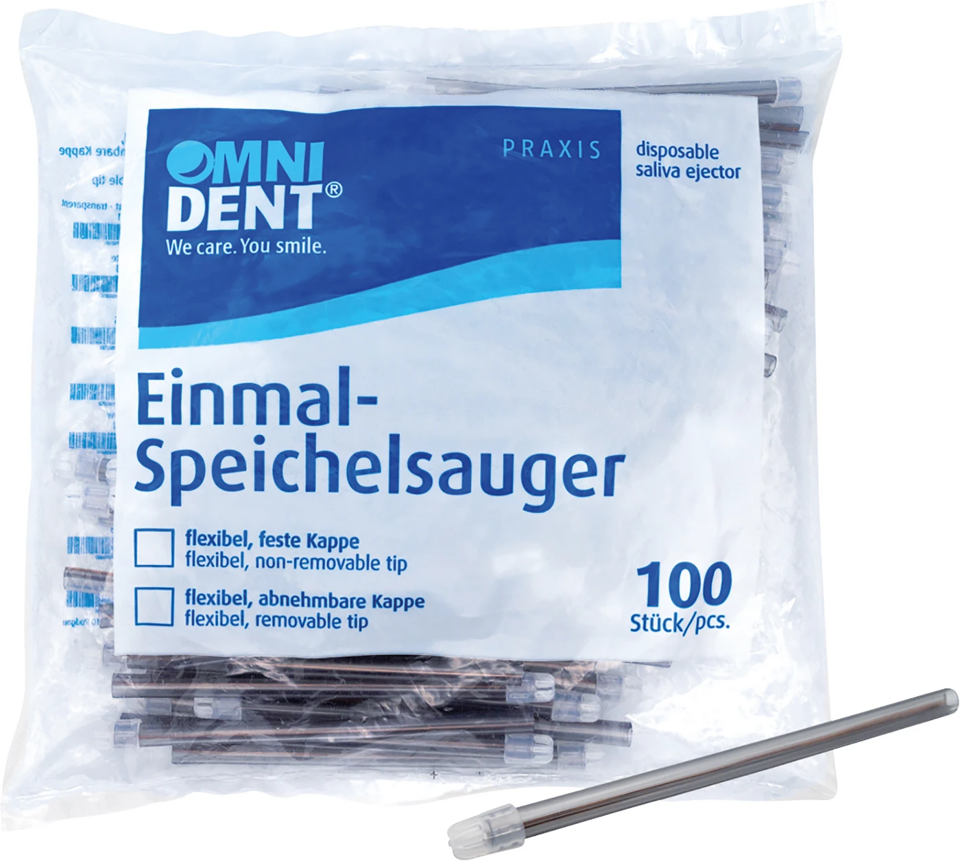 Omni Speichelsauger Packung 100 Stück lose Kappe grau