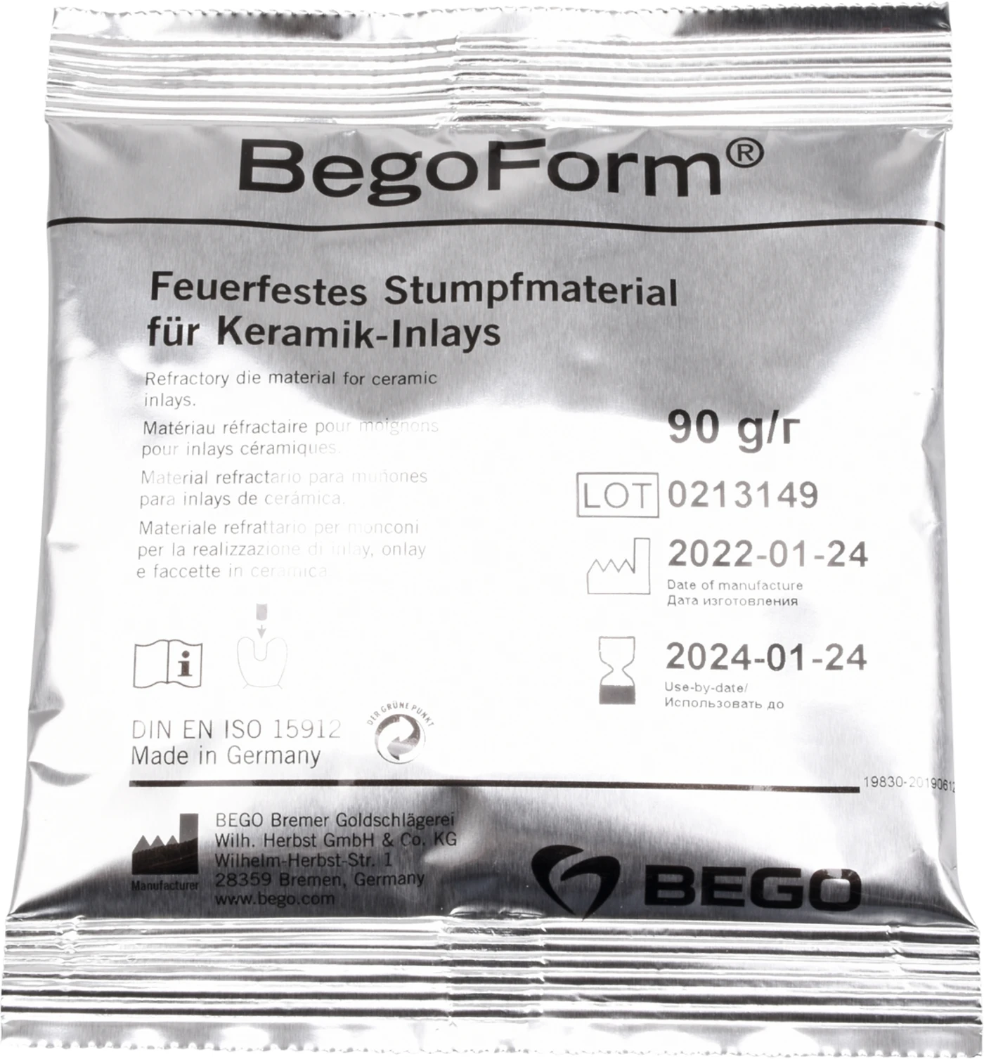 BegoForm® Karton 15 x 90 g Beutel, 1 Dosierspritze