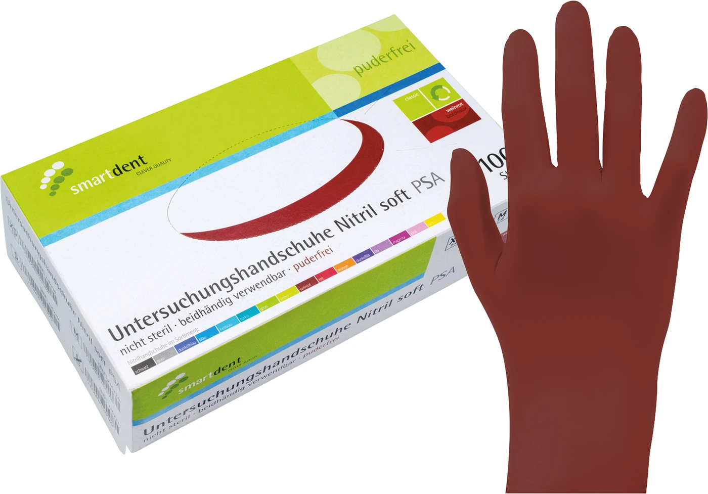 smart Nitrilhandschuhe Soft PF Packung 100 Stück puderfrei, weinrot, M