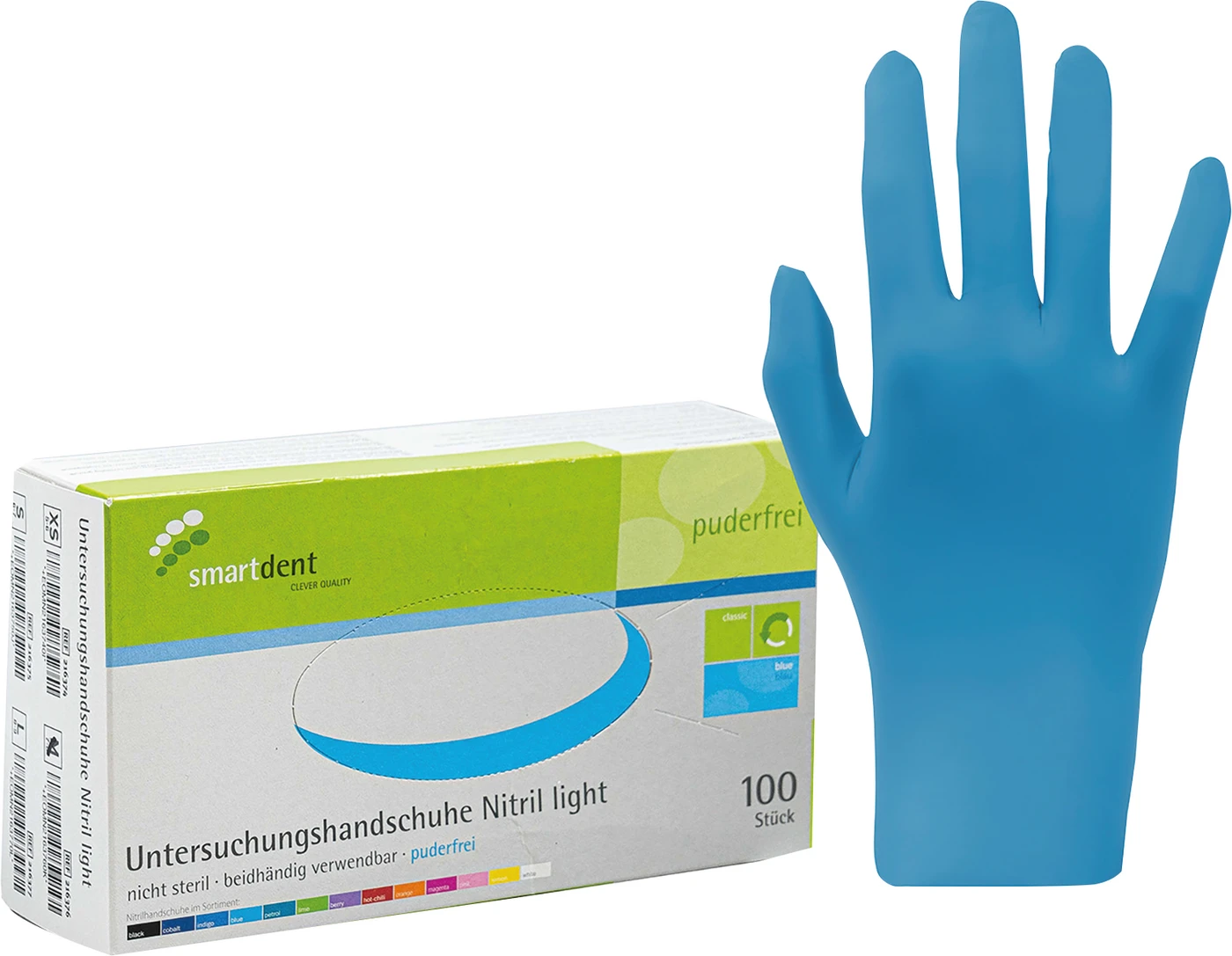 smart Nitrilhandschuhe light Packung 100 Stück puderfrei, blau, M