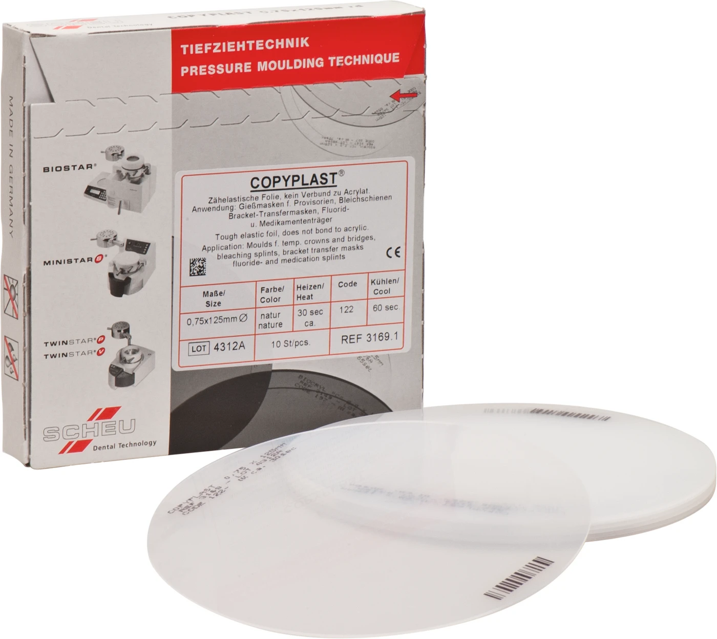 COPYPLAST® Packung 10 Stück rund, Ø 125 mm, Stärke 0,75 mm