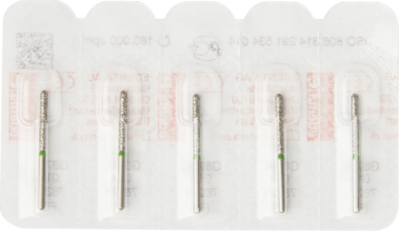 Diamanten 879L Packung 5 Stück grün grob, FG, Figur 291 Torpedo lang, 12 mm, ISO 014