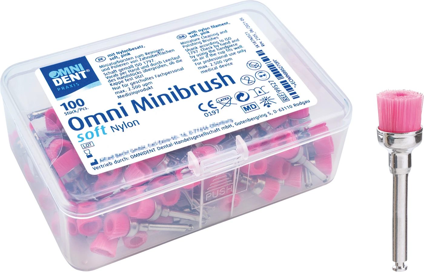 Omni Minibrush Packung 100 Stück Nylonborsten soft, rosa