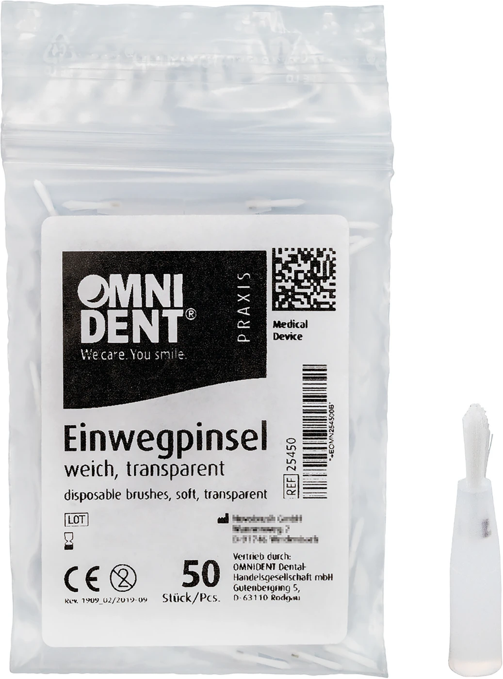 Einwegpinsel Packung 50 Stück transparent, Haar weiß, weich