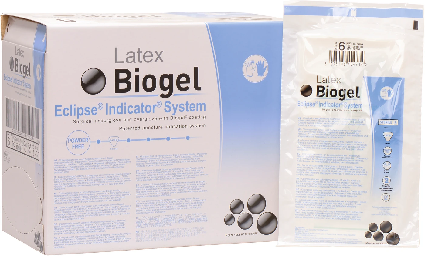 Biogel Eclipse® Indicator® System Packung 25 x 2 Paar puderfrei, (Farbe: stroh, grün), Größe 6