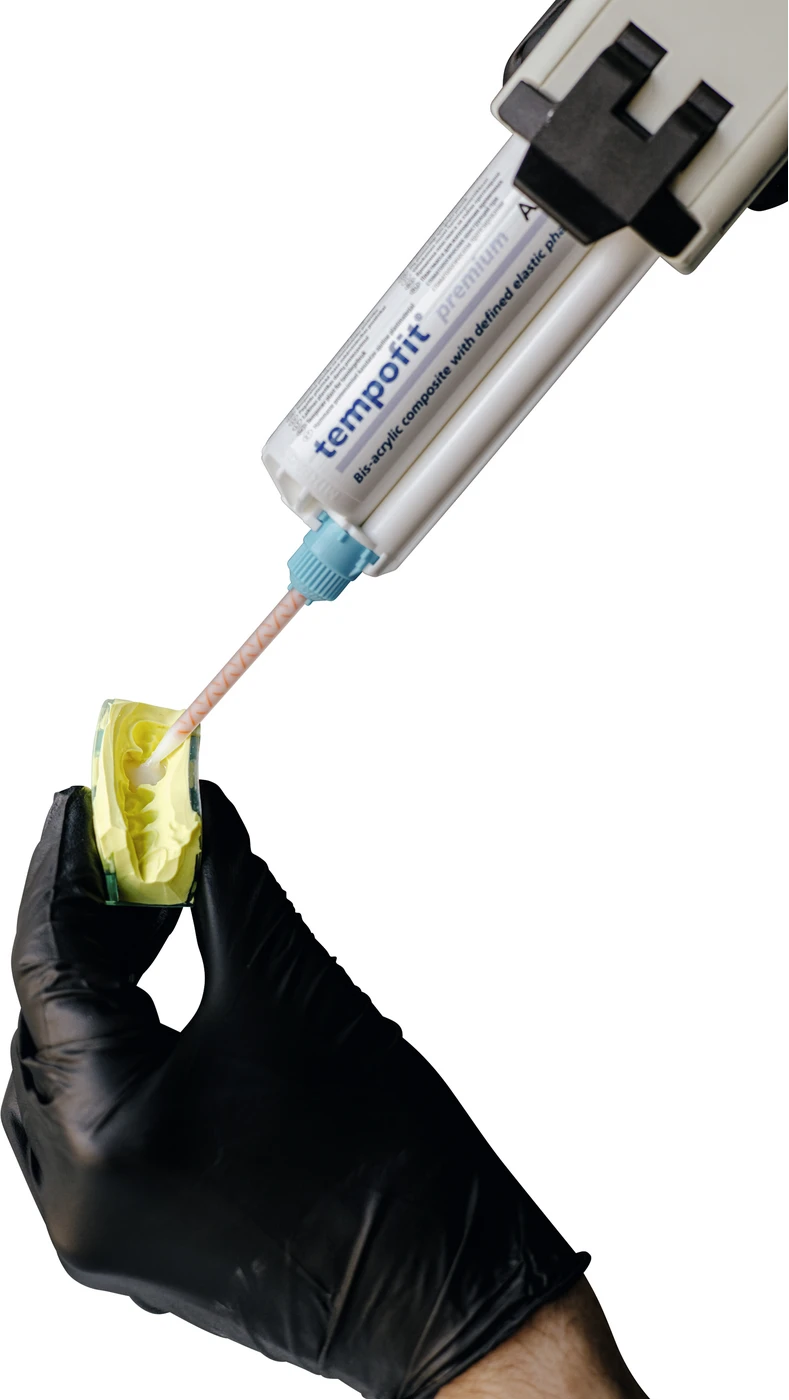 tempofit® premium Standardpackung 50 ml Doppelkartusche A1, 10 Mischkanülen blau