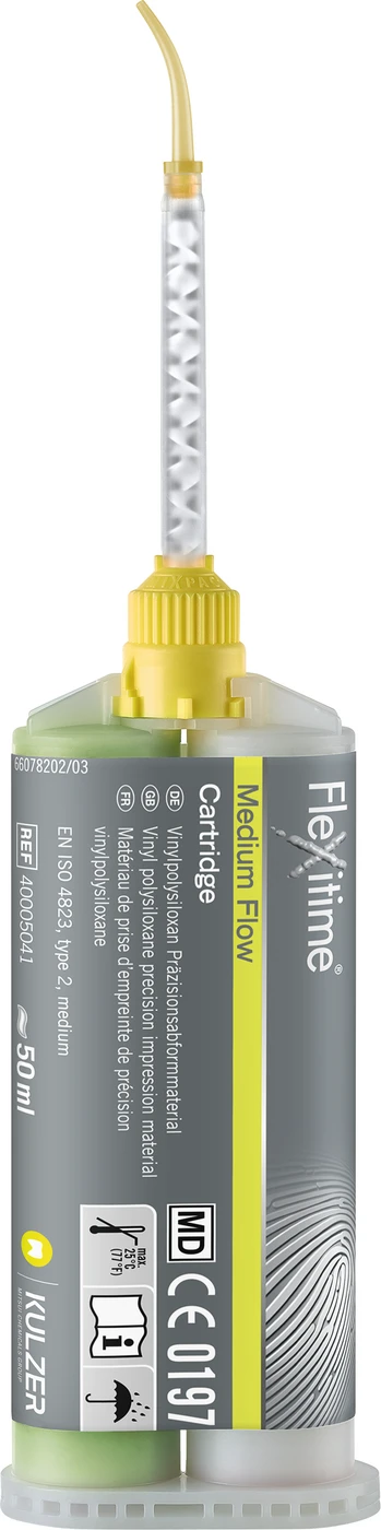 Flexitime® Packung 2 x 50 ml Doppelkartusche Medium Flow, zähfließend, 6 Mischkanülen gelb 1:1