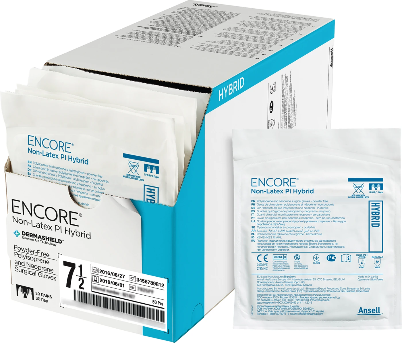 ENCORE® Non-Latex PI Hybrid Packung 50 Paar Handschuhe natur, puderfrei, steril, Größe 5,5