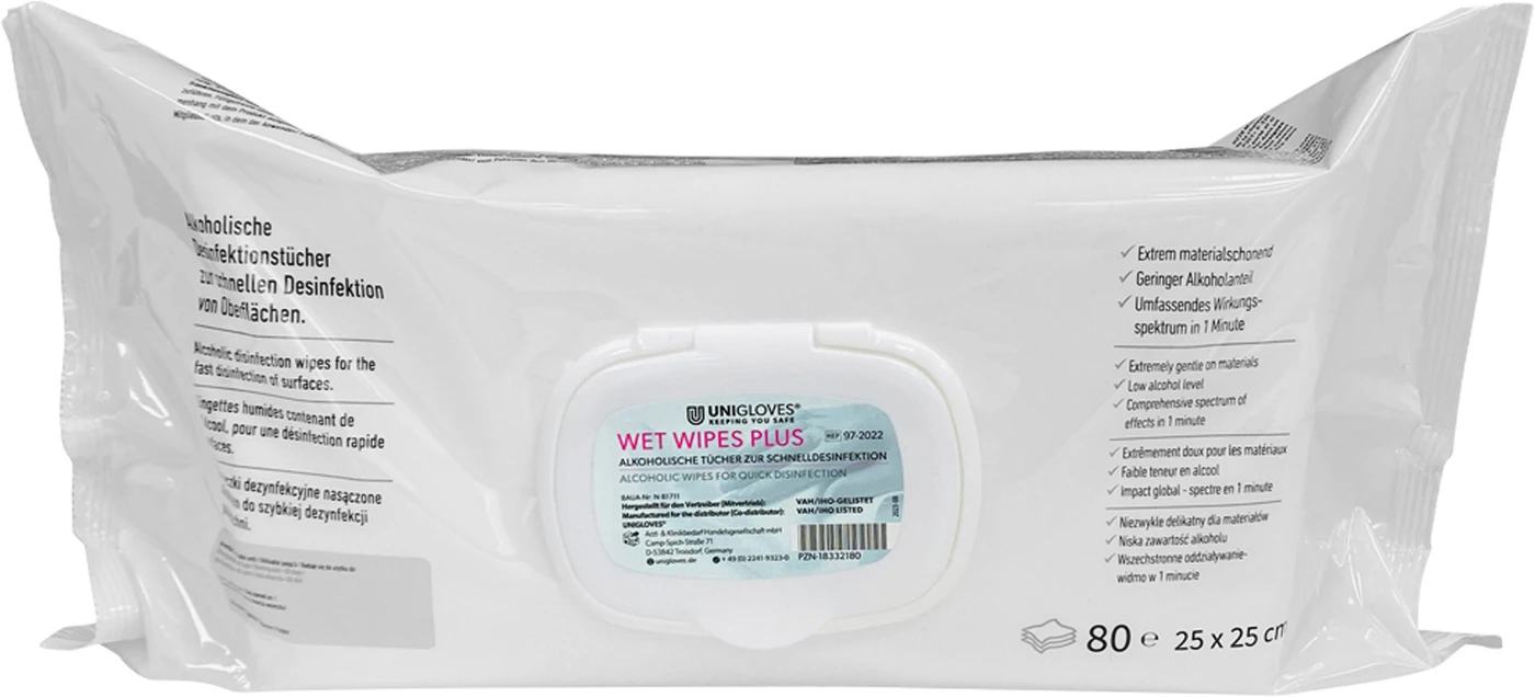 UNIGLOVES Wet Wipes Plus Packung 80 Stück 25 x 25 cm