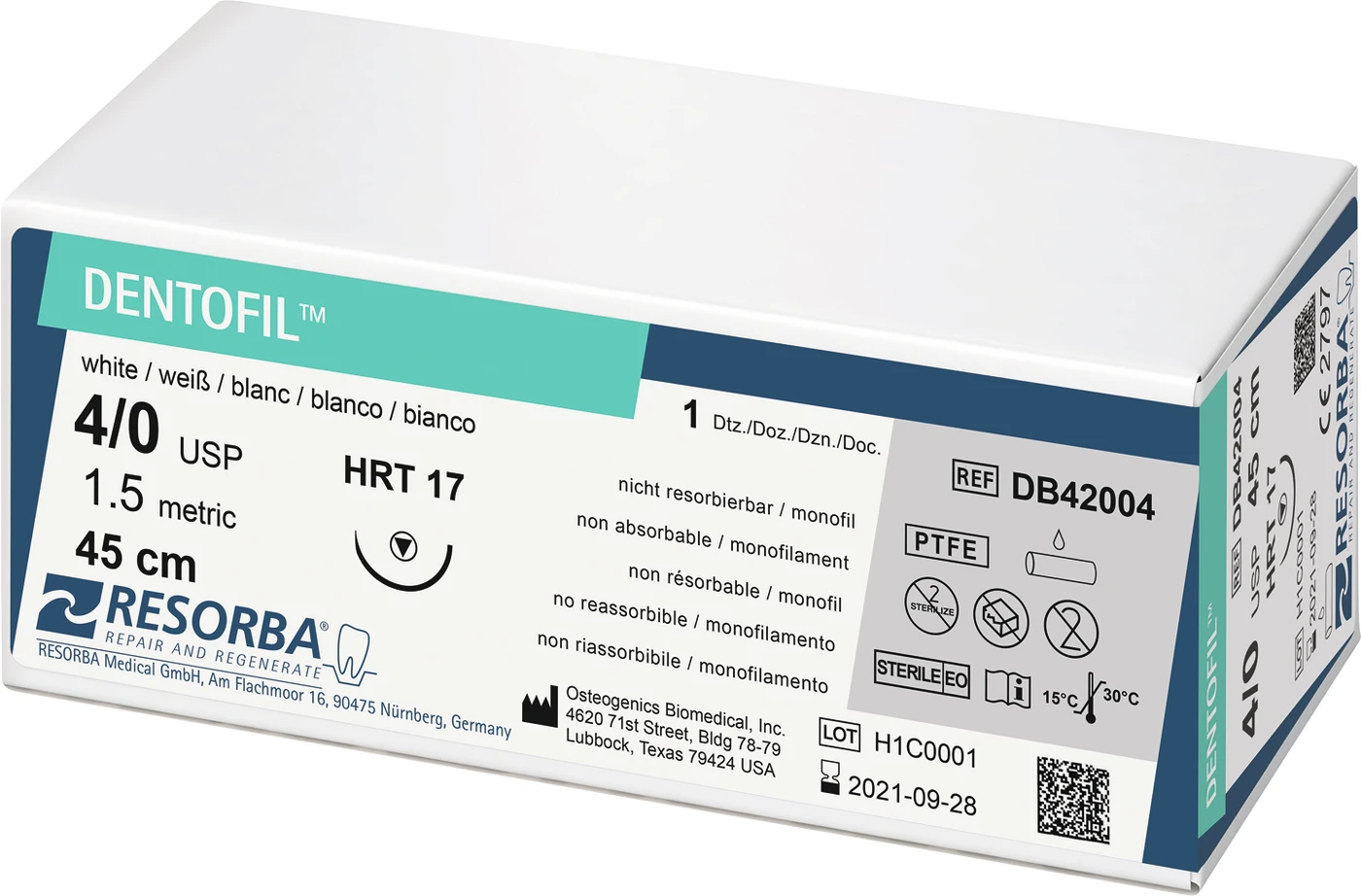 DENTOFIL™ Packung 12 Stück weiß, 45 cm, HRT 17, USP 4/0 DENTOFIL™ Packung 12 Stück weiß, 45 cm, HRT 17, USP 4/0