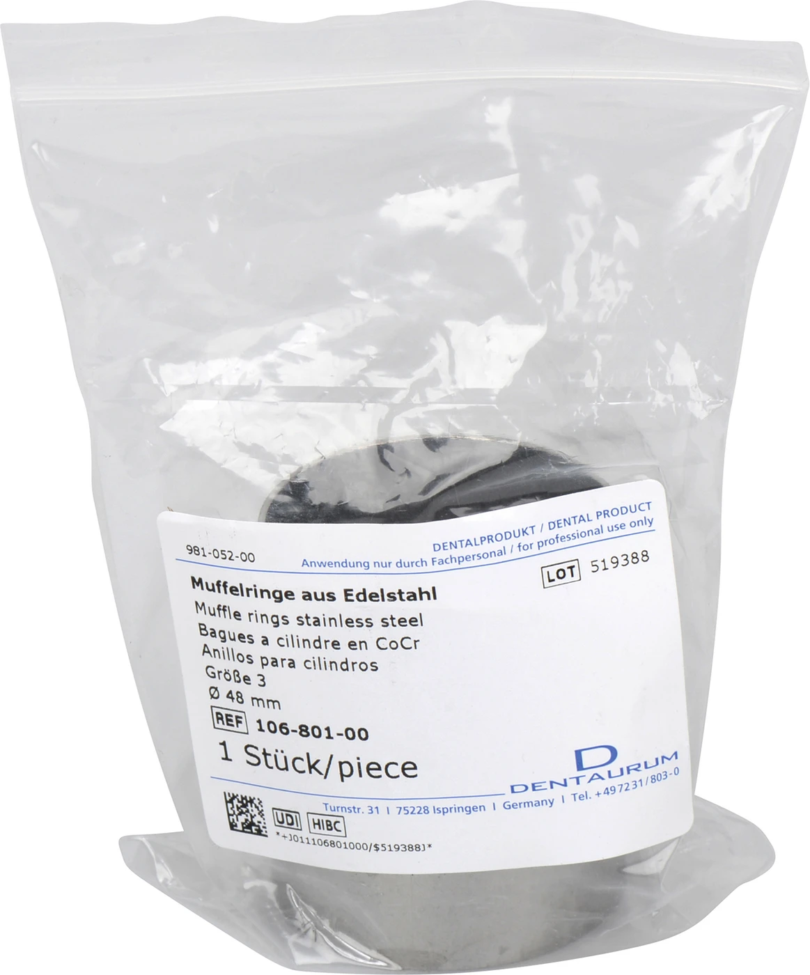 Muffelringe Stück Edelstahl Größe 3, Ø 48 mm, Höhe 55 mm