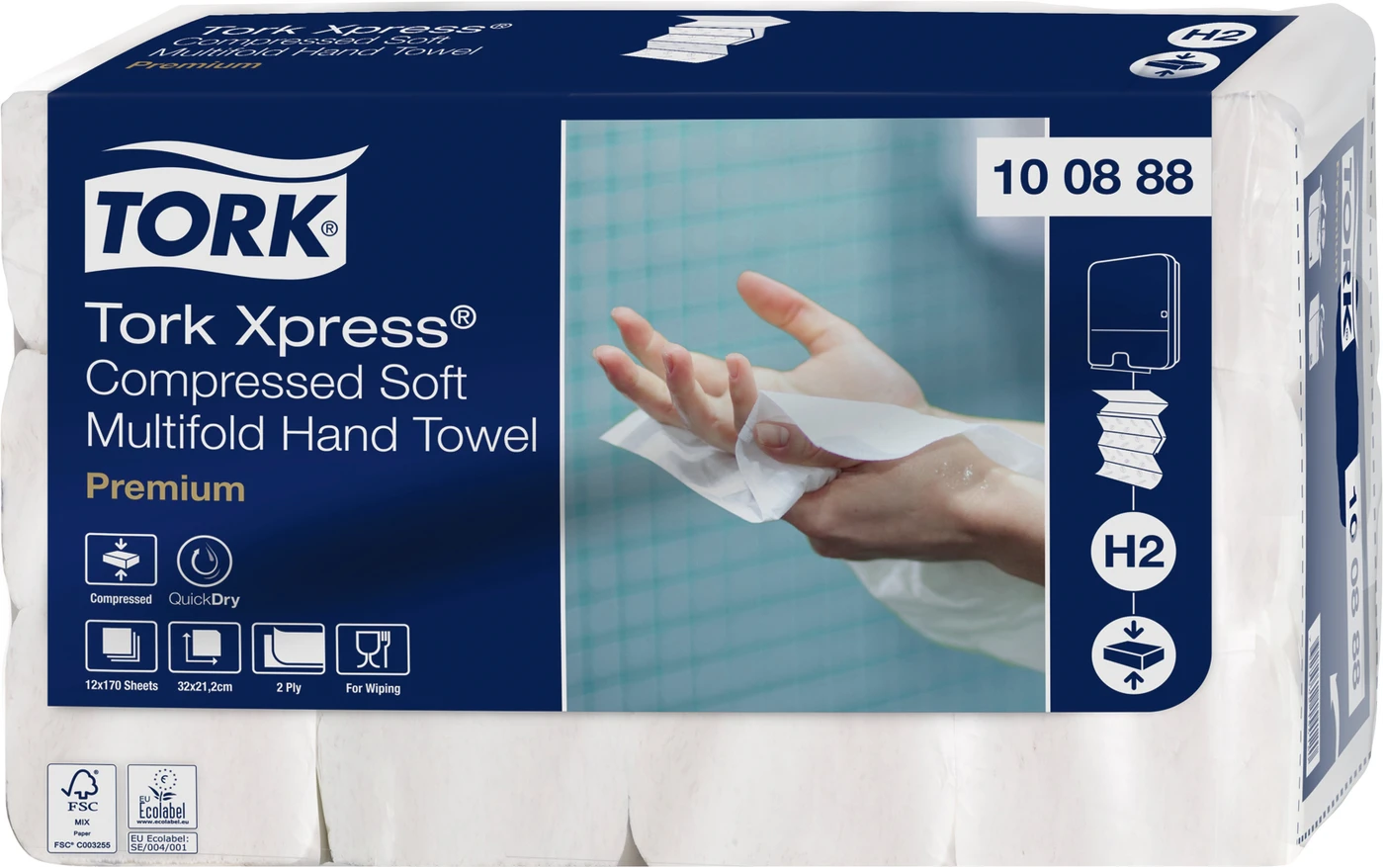 Tork Xpress® komprimierte weiche Multifold-Papierhandtücher Weiß H2 Karton 12 x 170 Stück 2-lagig, weiß