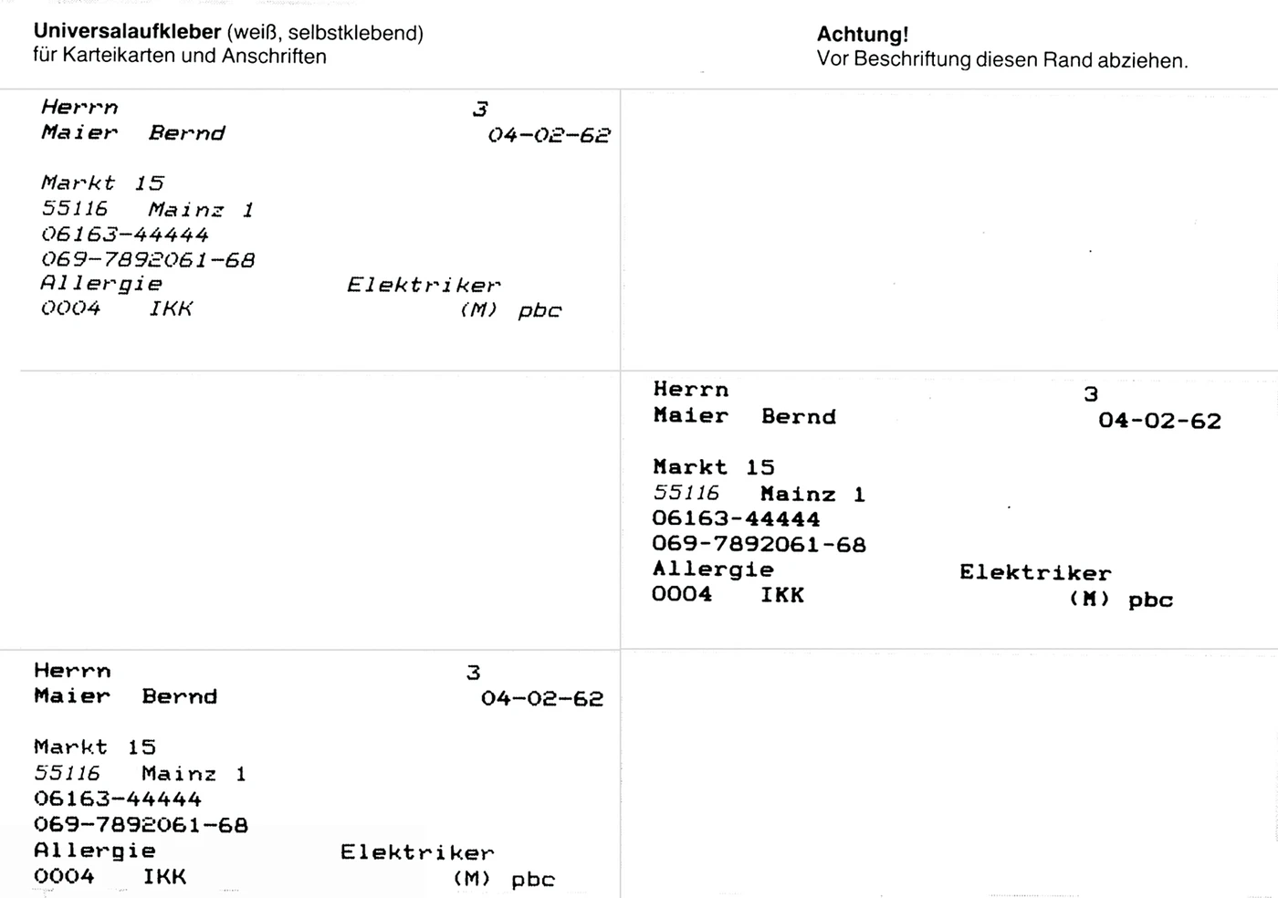 Universal EDV Aufkleber Packung 100 Stück weiß