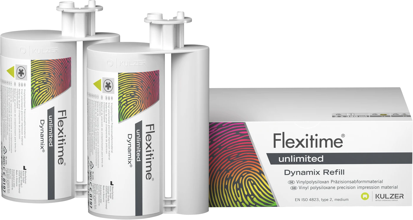Flexitime® unlimited Refillpackung Dynamix 2 x 380 ml Kartusche, 2 Mixing Tips, 1 Fixationsring, 1 Gebrauchsinformation