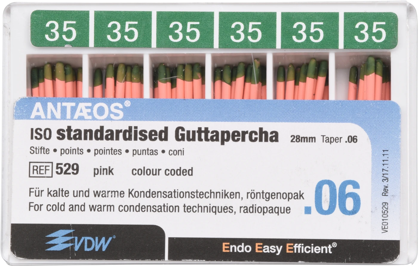 Guttaperchastifte Packung 60 Stück rosa, Taper.06 ISO 035