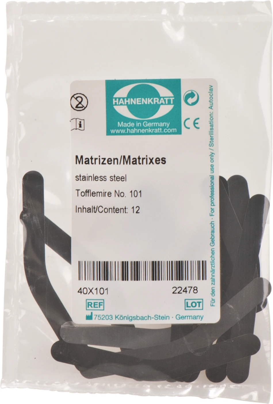 Matrizen nach Tofflemire Packung 12 Stück Stärke 0,04 mm Nr. 101