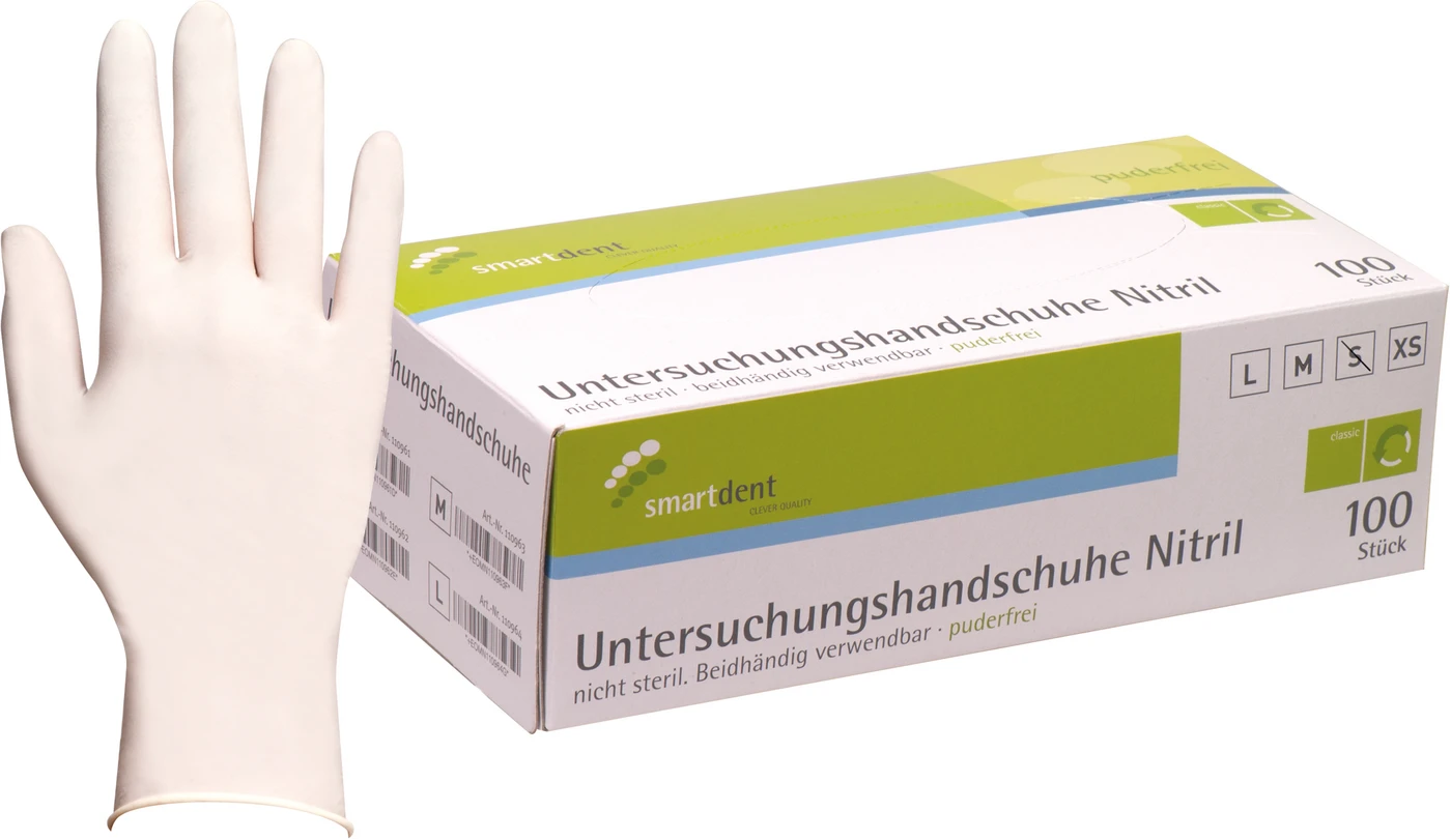 smart Nitrilhandschuhe Soft Packung 100 Stück puderfrei, weiß, S