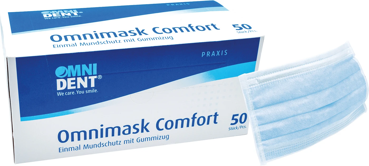 Omnimask Comfort Packung 50 Stück blau mit Gummizug