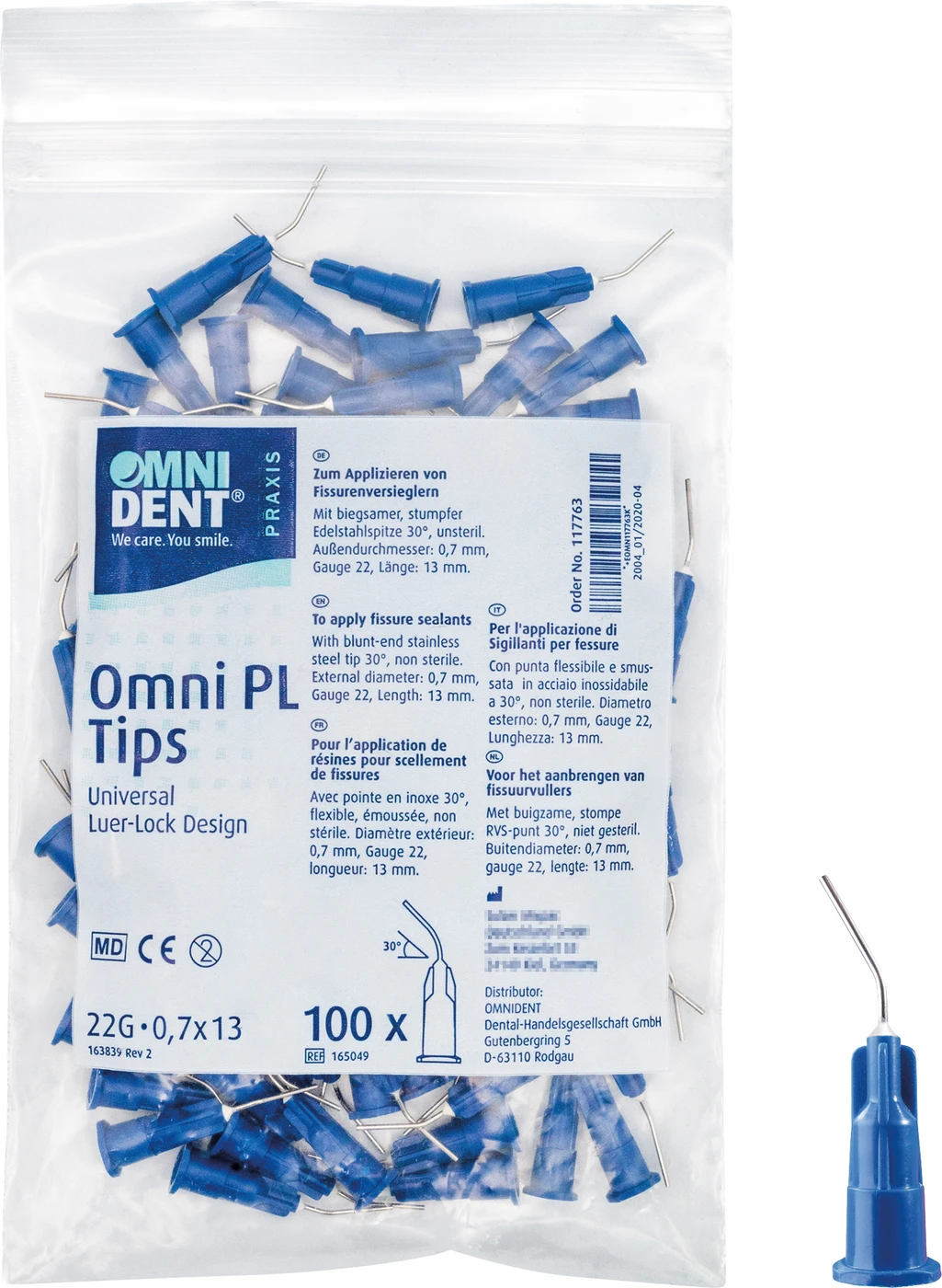 Omni PL Tips Beutel 100 Stück L 13 mm, Ø 0,7 mm, 30°, G22