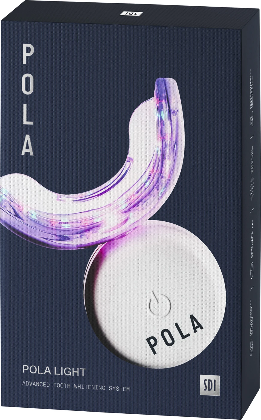 POLA LIGHT Packung Pola LED Mundstück, 4 x 3 g Zahnaufhellungsspritzen, USB-Kabel, Bedienungsanleitung