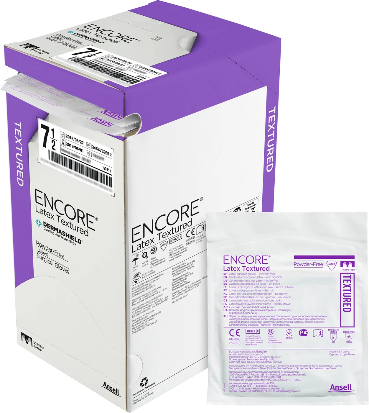 ENCORE® Latex Textured Packung 50 Paar puderfrei, natur, Größe 5,5