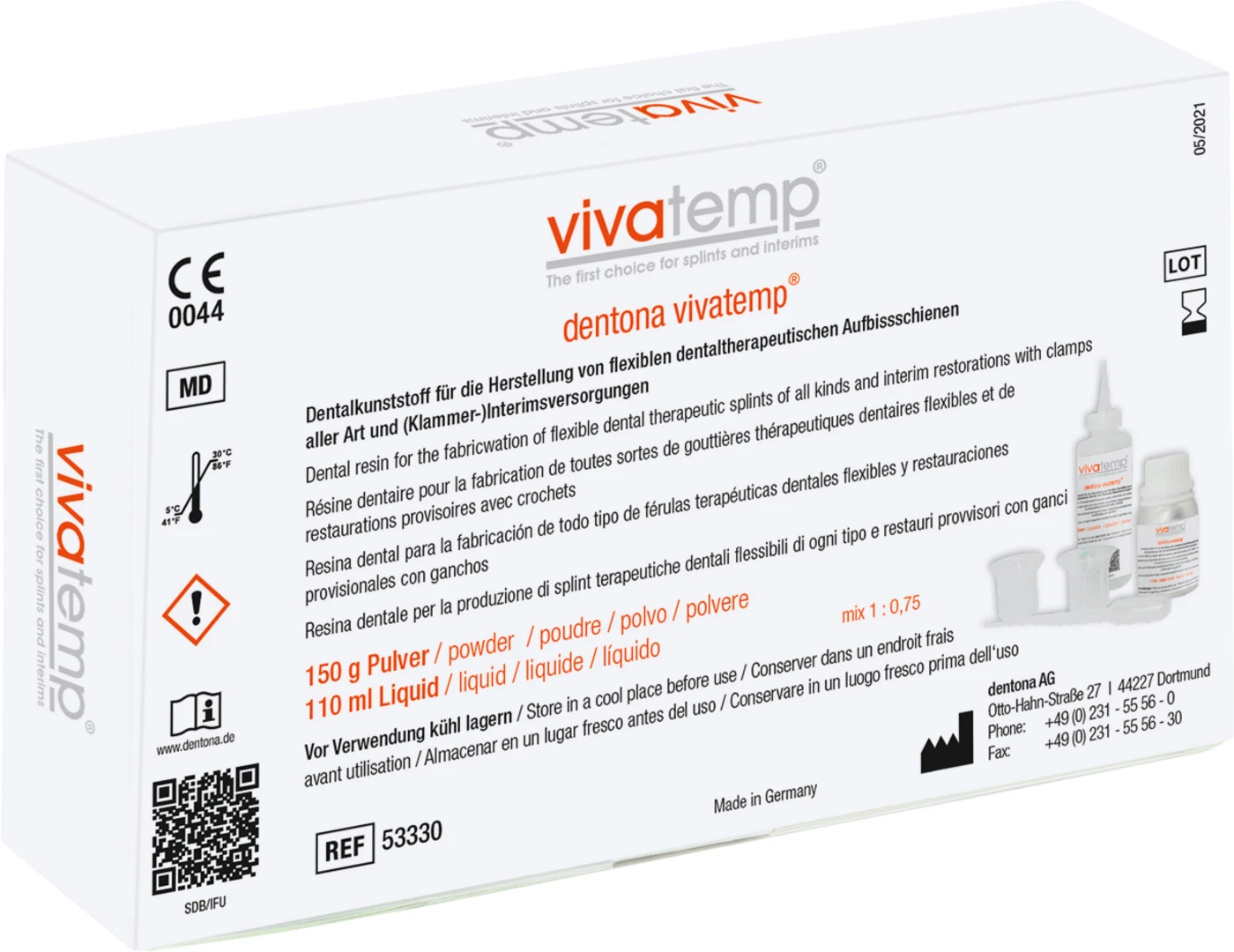 dentona vivatemp® Set 150 g Pulver, 110 ml Liquid