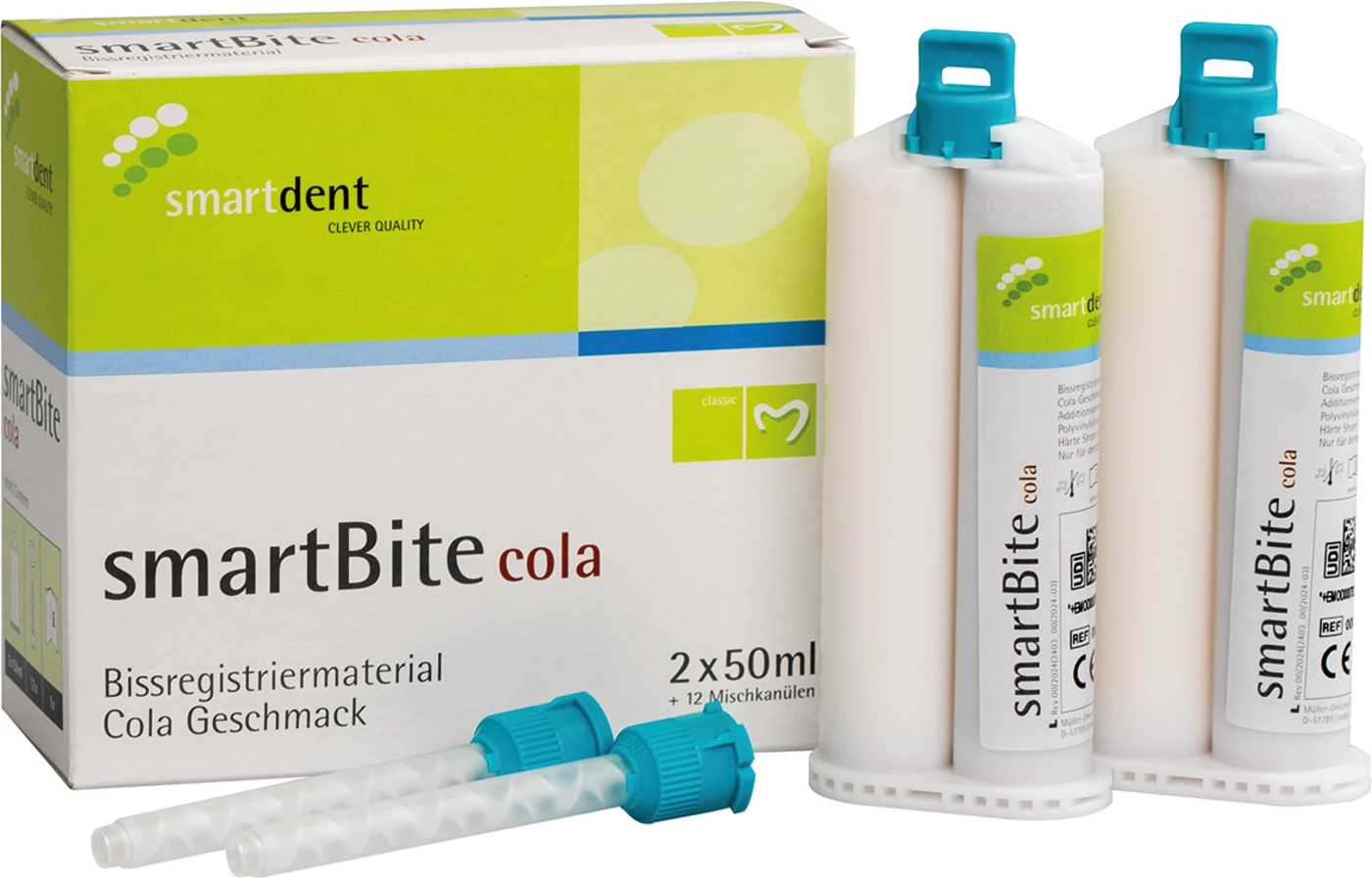 smartBite cola Packung 2 x 50 ml Doppelkartusche, 12 Mischkanülen, Cola, braun